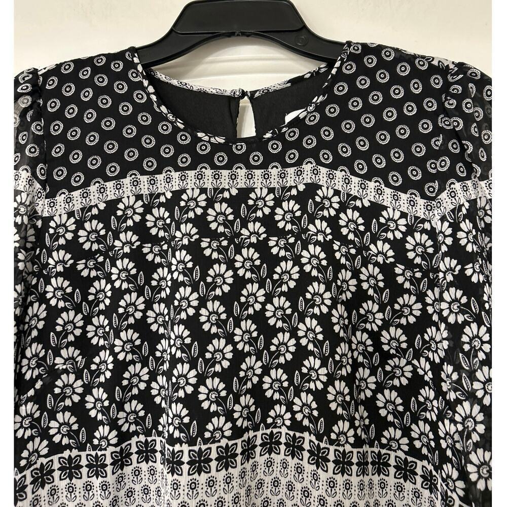 CALVIN KLEIN Black & White Floral 3/4 Sleeve Shift Dress Size 4 - Picture 5 of 14